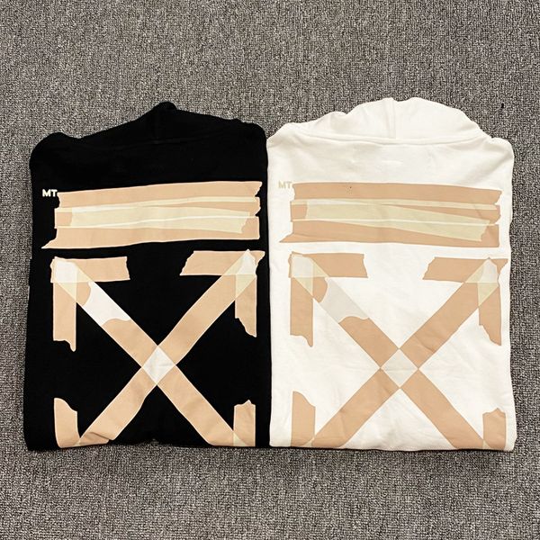 

casual autumn men's and winter hooded sweater tide brand ow tape arrow sweater off all cotton terry high quality, Black