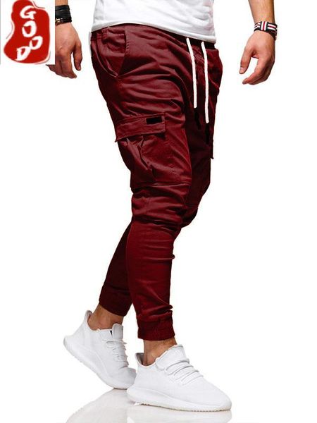 

men's pants men thin fashion casual jogger 2021 streetwear cargo multi-pockets trousers fitness gyms sweatpants mens, Black