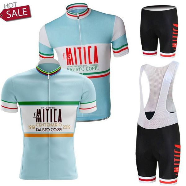 Conjuntos de Racing Set La Mitica Ciclismo Jersey Fausto Coppi Roupas Homens Road Bike Camisas Terno Bicicleta Bib Shorts MTB Wear Maillot Culott