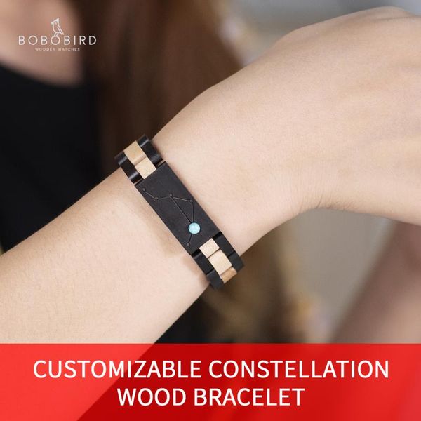 

bangle ladies jewelry custom bracelets blue beads wood personal constellation zodiac sign birthday gift for couple present, Black