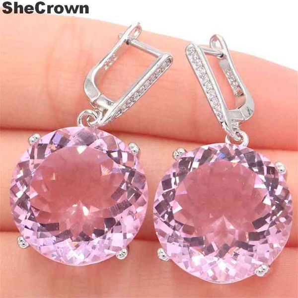 

35x20mm big european design round 16g 20mm created kunzite cz woman's dating silver earrings eye catching 210625, Golden;silver