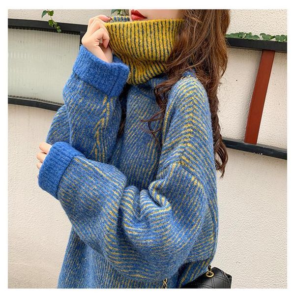 

women's sweaters vintage turtleneck sweater women casual thick pullover knitted pullovers loose jumper, White;black