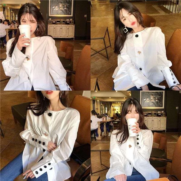 

women's blouses & shirts arrivals solid long sleeve lady back lace-up o-neck single breasted women white size s-2xl