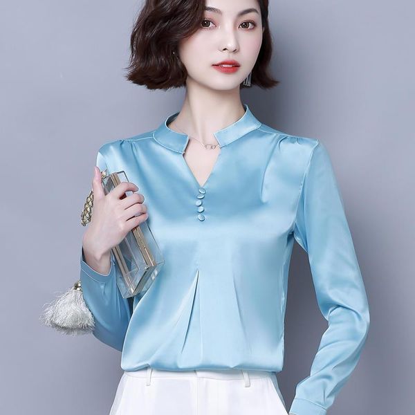 

women's blouses & shirts fashion silk blouse women elegant casual long sleeve office lady blusas mujer de moda loose white shirt femme