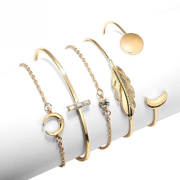 

charm bracelets 5pcs women rhinestone jewelry accessory adjustable open alloy bracelet set, Golden;silver