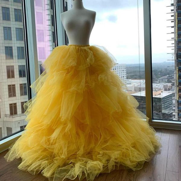 

skirts yellow ball gown tulle tutu skirt for women lush puffy tiered ruffle long bridesmaid prom wedding party gowns custom made, Black