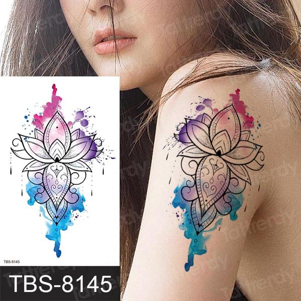 

temporary tattoos stickers women lotus flower tattoo body art black lace henna mandala sticker sleeve arm underboob sexy