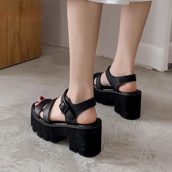 

dress shoes platform women sandals summer 2021 female woman block heel fashion buckle causal high quality, Black