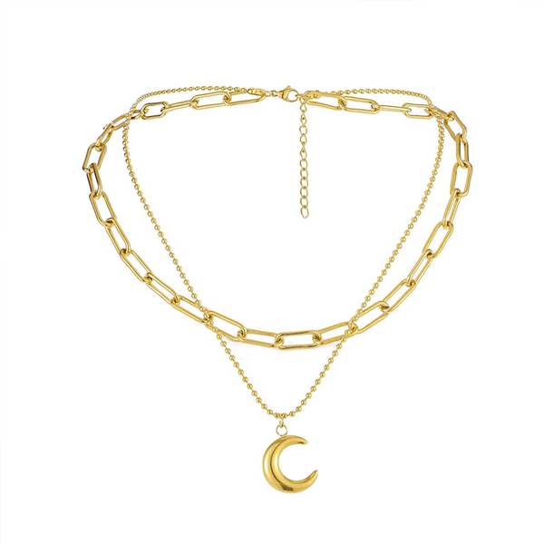

pendant necklaces l43 women's necklace stainless steel chain moon shaped titanium short multilayer ladies clavicle, Silver