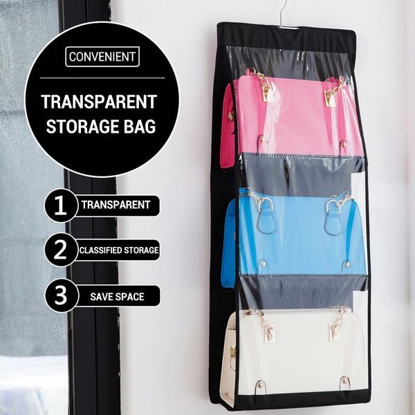 

storage bags bag transparent 6 grid hanging closet handbag organiser dust non-woven fabric