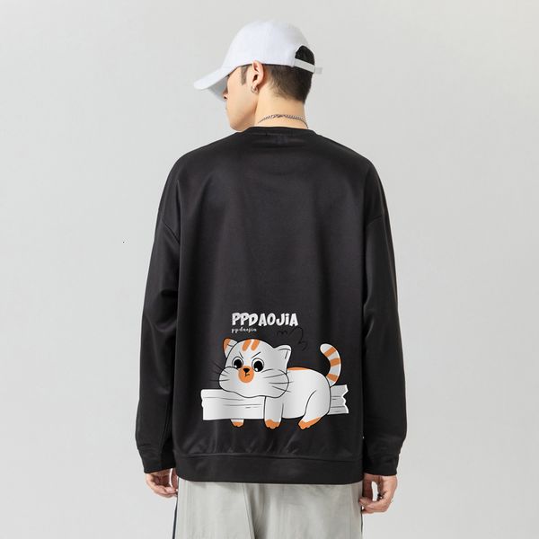 

mens sweater 2021 autumn new air layer shadowless wall large casual men's big face cat printed sweater w5909-p25, Black
