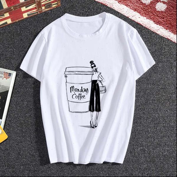 

monday coffee fashion harajuku summer womens t shirts thin section white