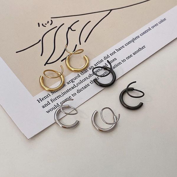 

sterling silver spiral earringfor women fake double hoop thread earring piercing minimalist black gold hypoallergenic & huggie, Golden;silver