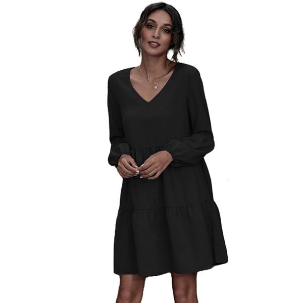 

casual dresses long sleeve dress vintage winter autumn ruffles v-neck party elegant thin midi a-line vestido de mujer n4x0, Black;gray
