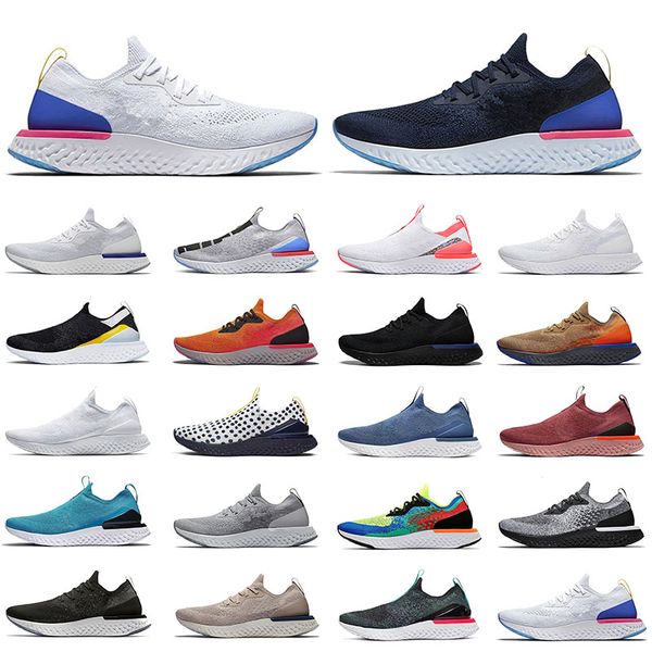 

epic react flyknit 2 fly knit 1 running shoes triple black white yellow orange burgundy pink cookies and cream mens womens trainers pewter b