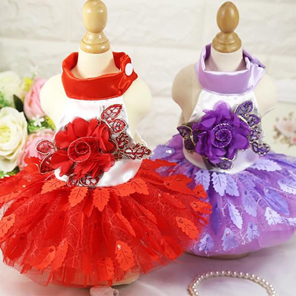 

dog apparel dress wedding grenadine party princess flower lace cat skirts luxury dresses for spring summer small large dogs tutu 316