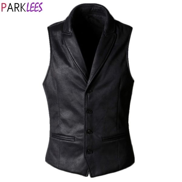 Gilet in pelle scamosciata nera Uomo Autunno Slim Fit Scollo a V Gilet senza maniche Gilet Uomo Moda casual Chalecos Para Hombre S-3XL 210522