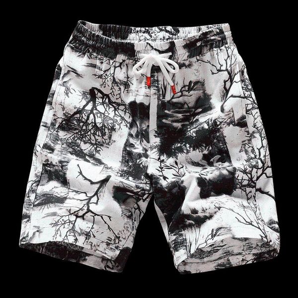 

men's shorts fashion printed men cotton casual drawstring waist s-4xl, White;black