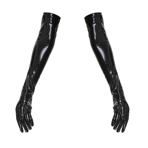 

five fingers gloves women pvc faux leather long punk latex mitten clubwear party cosplay goth stage costume accessories black red, Blue;gray