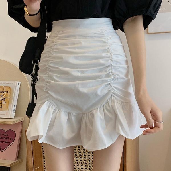 

skirts white half skirt female summer bag hip fishtail 2021 high waist thin a-line girl short ins, Black