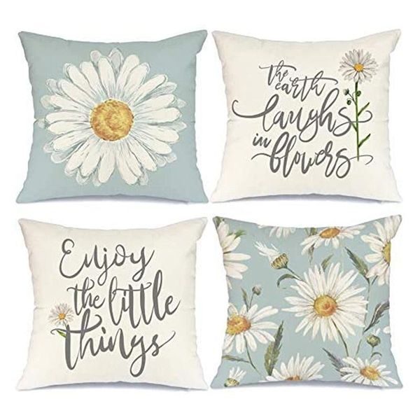 

pillow case summer decorations covers daisy quote floral pillows decorative throw spring farmhouse decor-abux