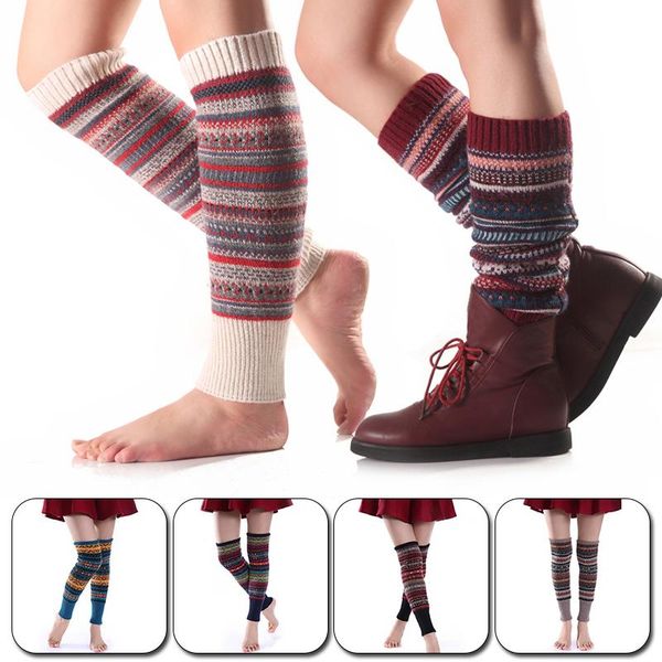 

socks & hosiery vintage women colorful striped knitted elastic winter ladies footless outdoor knee high fashion girls boot, Black;white