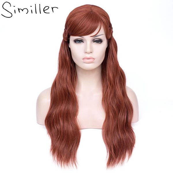 

synthetic wigs similler curly long for women cosplay hair with bangs braid high temperature fiber dark orange wig 70cm, Black