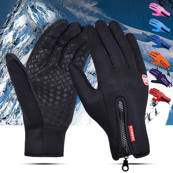 

cycling gloves winter bicycle warm touchscreen full finger waterproof outdoor bike skiing motorcycle riding, Black