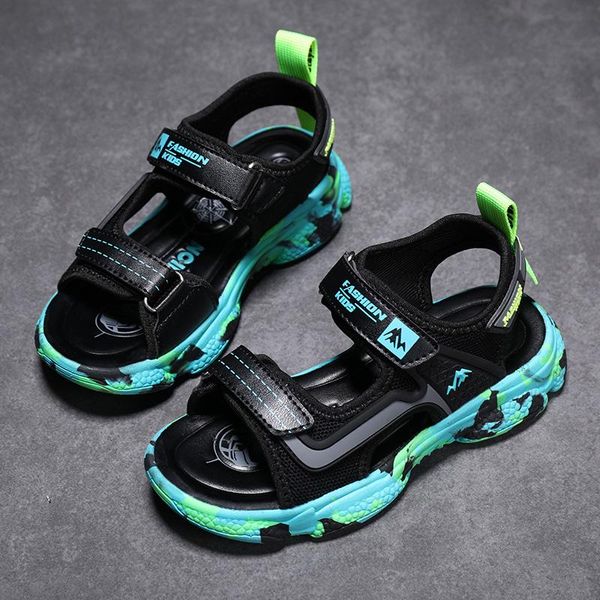 

sandals 2021 summer boys toddler breathable non-slip children mesh sports school open toe hollow casual kids shoes, Black;red