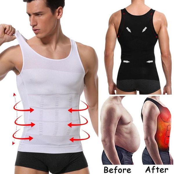 

men's body shapers mens slimming chest abdominal shirt shaper belly control belt waist trainer tank t-shirt 2021, Black;brown