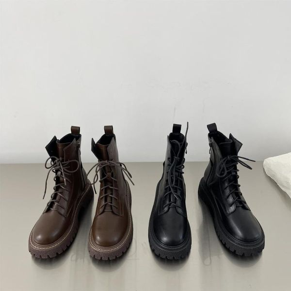 

boots brand women's shoes white mid-calf round toe boots-women lace up fashion rock low rubber ladies 2021 lolita med mid calf f, Black