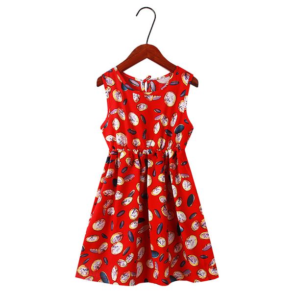 

new design good quality factory price fashion selling childrens multicolor printed soft waistcoat beach dress, Red;yellow