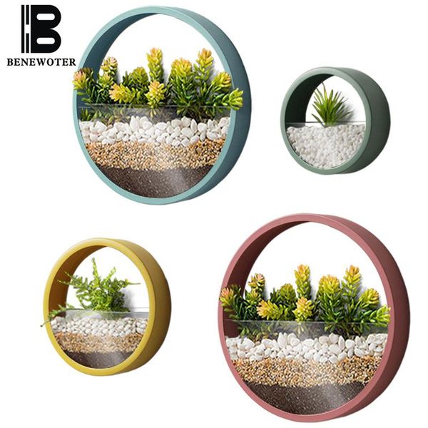 

vases modern wall vase iron art round multicolor hanging for home decoration crafts / bonsai succulent plants stone holder gift