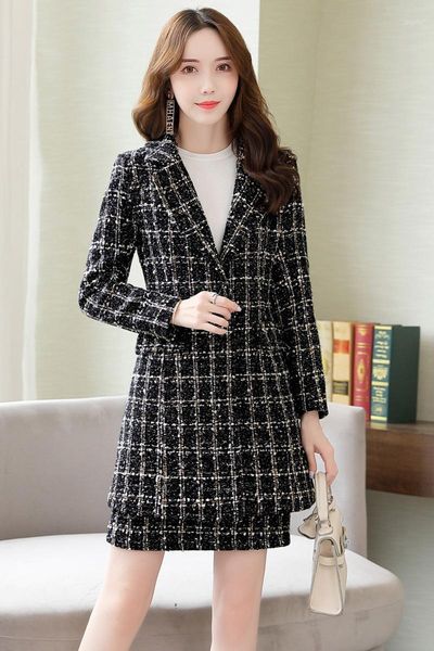 

two piece dress fall and winter clothes pattern woolen set women's 2021 autumn style graceful suit two-piece, White