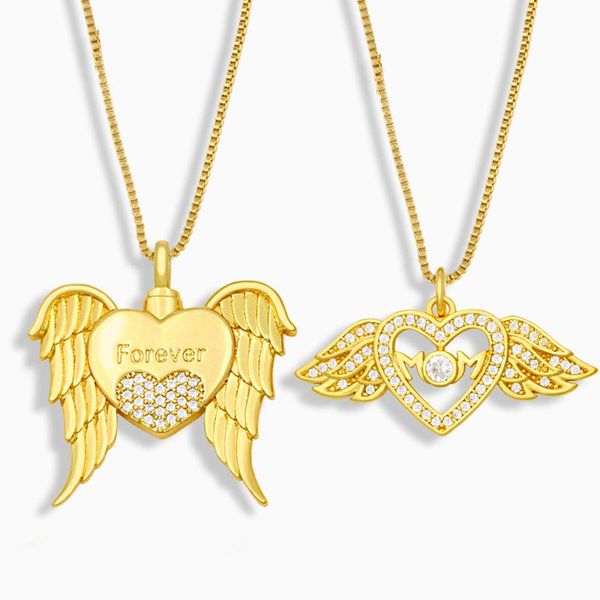 

pendant necklaces flola gold chain heart mom necklace for women cz pave rhinestone angel wholesale jewelry gifts nkev25, Silver