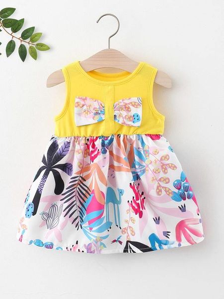 

baby tropical print bow front dress she, Red;yellow
