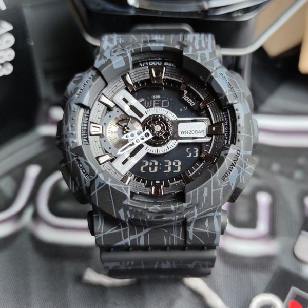

brand full-featured wrist watches led dual display men women luxury royal oak electronic analog digital ladies waterproof clock ga 110 -7, Slivery;brown