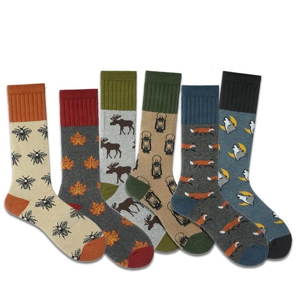 

men's socks s design fashion wolf and deer animal for adults mens winter, Black