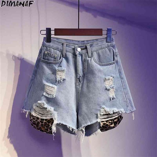 

plus size women pants jeans ripped hole fashion shorts leopard denim summer style wide leg oversize 5xl 210531, White;black