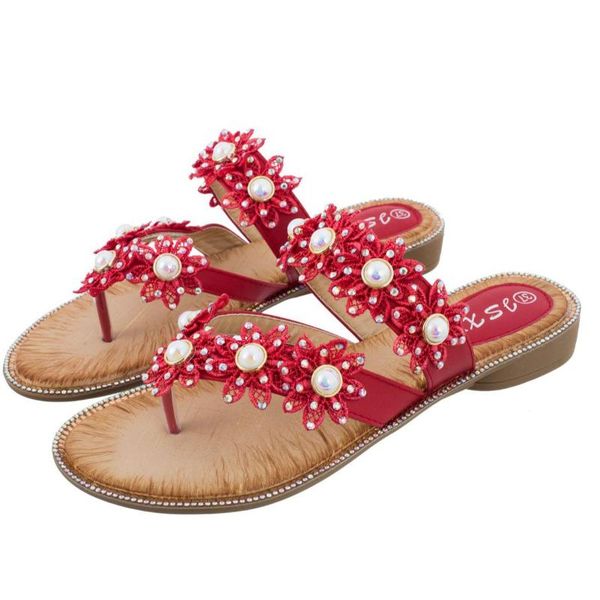 

summer beach flip flops women's sandals flowers casual clip flat sandals slippers outside wearing women shoes dropshipping, Black