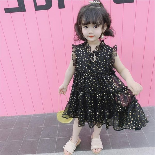 

girl's dresses baby children girls dress summer casual sleeveless bronzing princess party wedding fashion starry sequins tulle 2021, Red;yellow