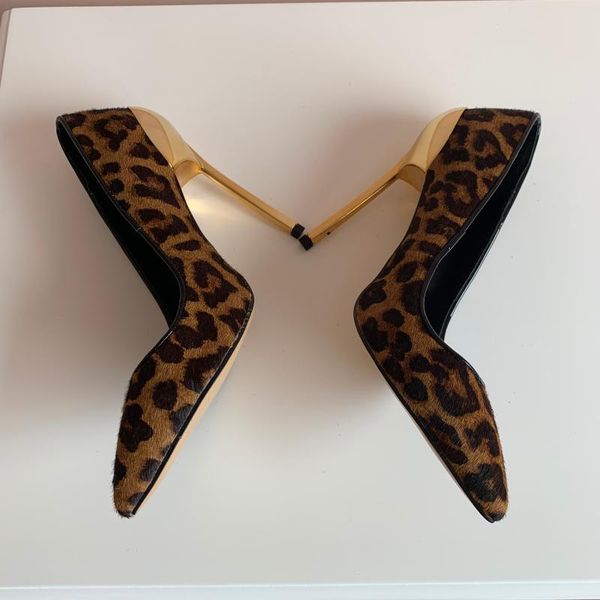 

dress shoes lady fashion leopard horse hair point toe high heels pumps party, Black