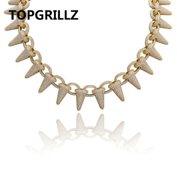 

chokers luxury iced out heavy punk rivet bling cubic zircon men's hip hop necklace jewelry gold silver color chain 18" 22", Golden;silver