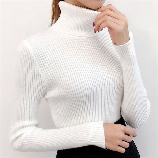 

turtleneck women sweater winter knitted pullovers long sleeve thick korean warm elasticity female sweaters green clothing 211011, White;black