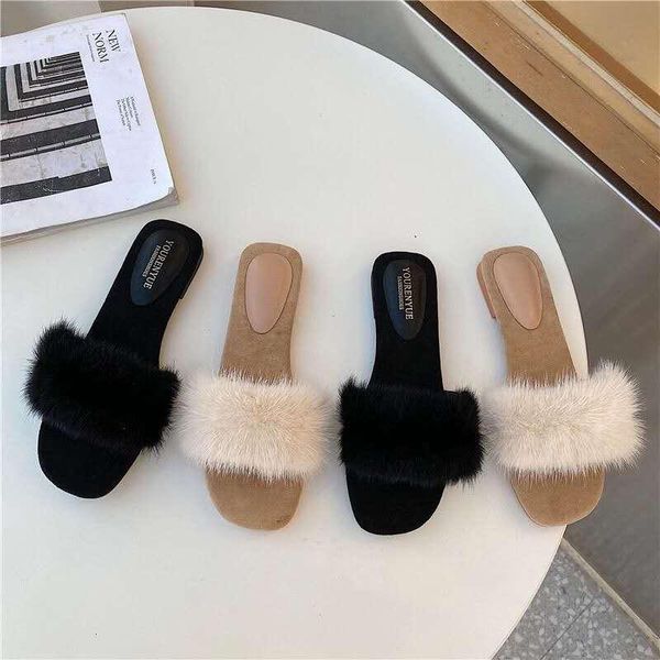 

bailamos women winter fur slipper warm fluffy comfort slides flat heel casual indoor slippers for woman open toe flip flop shoes, Black
