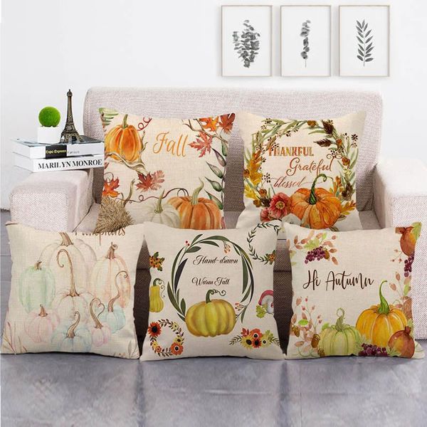 

cushion/decorative pillow 45cm*45cm happy fall and watercolor pumpkins throw cushion cover linen/cotton sofa decorative case