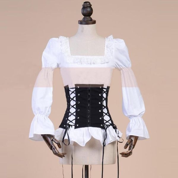 

women's blouses & shirts spring autumn female retro black and white punk blouse women girdle straps bandage corset two pieces top