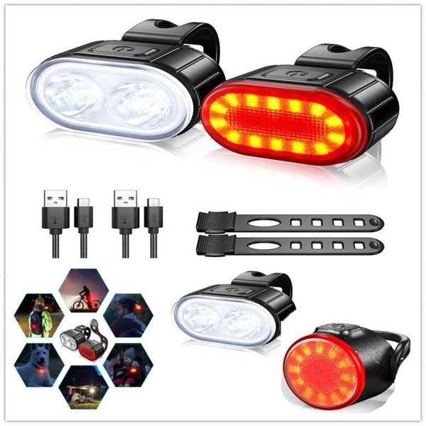 

bike lights usb charge waterproof taillight led front light bicycle cycling 6 modes rear lamp mtb road headlight accessories