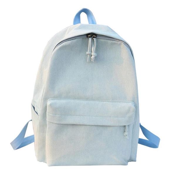 

backpack simple college style denim solid color school portable casual bookbag travel for students