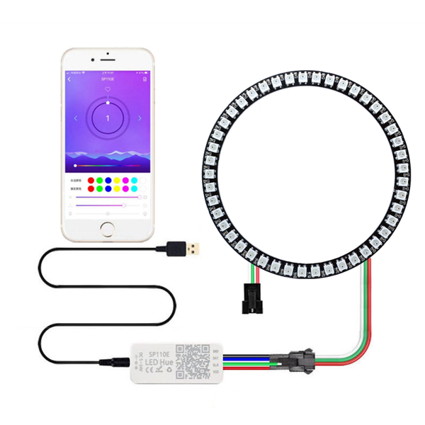 

strips 5v ws2812b led 8/16/24/35/45 leds pixel lamp sp110e bluetooth kit rgb ring individually addressable ws2812 ic buiit-in lights